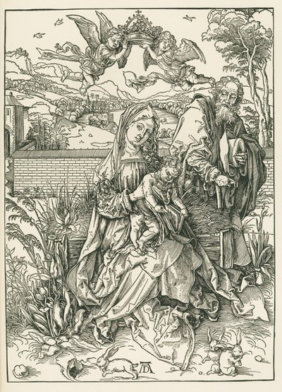 A Sagrada Família com três lebres, c.1497 (xilogravura) de Albrecht Dürer or Duerer