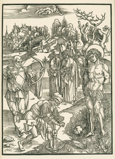 O Martírio de São Sebastião, c.1500 (xilogravura) de Albrecht Dürer or Duerer