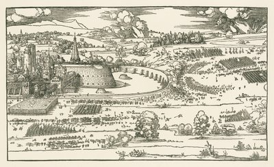 O cerco de uma fortaleza. Bloco da esquerda de Albrecht Dürer or Duerer