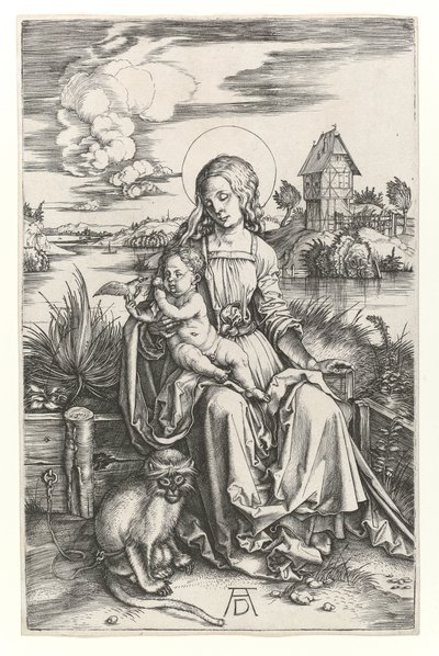 A Virgem com o macaco, c.1498 (Gravação Burin) de Albrecht Dürer