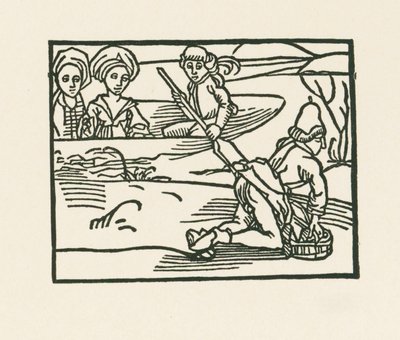 A duquesa está num barco na água onde o padre está a lavar as suas roupas interiores, c.1489-90 (xilogravura) de Albrecht Dürer or Duerer