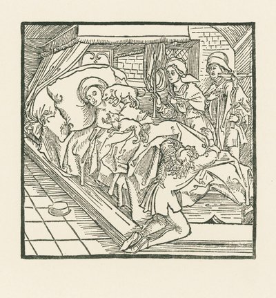 A nobre dama de companhia que alimentava tão bem os seus cães, mas deixava os pobres passar fome, depois da sua morte é lambida pelos cães até ficar preta como carvão de Albrecht Dürer or Duerer