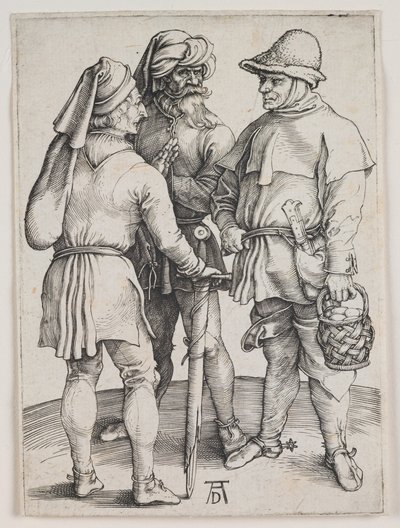 Três camponeses em conversa, c.1497 (gravura) de Albrecht Dürer or Duerer