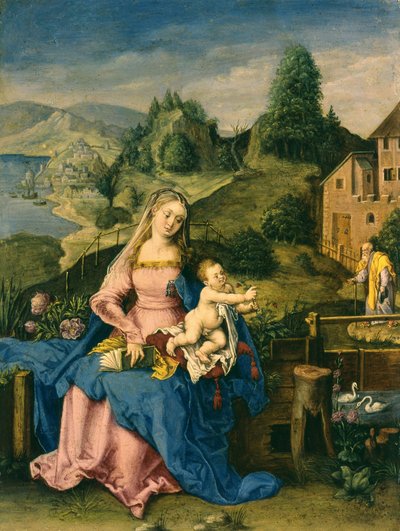 Virgem e criança em uma paisagem, c.1600 de Albrecht Dürer