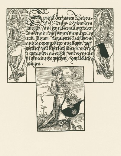 Mulher jovem segurando um brasão de armas de Albrecht Dürer or Duerer