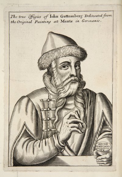 John Guttemberg, de Mechanick Exercises: ou The Doctrine of Handy-Works aplicado à Art of Printing, pub. 1683 de Albrecht after Mentz