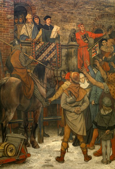 Decoração na Câmara Municipal de Bruges, c.1895-1900 (mural) de Albrecht de Vriendt