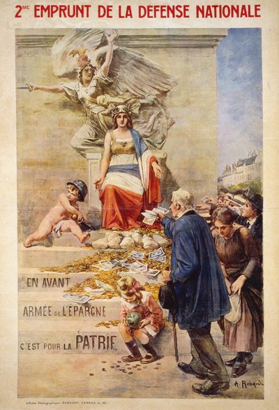 Segundo empréstimo da Defesa Nacional: "Avante, armado de poupanças, é para a pátria" - cartaz de Robaudi de Alcide Theophile Robaudi