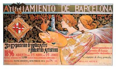 Poster para a terceira "Exposição de Belas Artes e Indústrias Artísticas" em Barcelona em 1896 - Litografia de Alexandre de Riquer i Ynglada (1856-1920) de Alejandro de Riquer