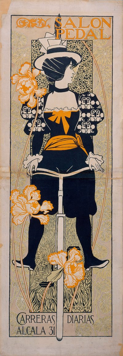 "Pedal do Salão" Publicidade para uma pista de ciclismo em Málaga (Espanha) - Litografia de Alexandre de Riquer i Ynglada (1856-1920) de Alejandro de Riquer