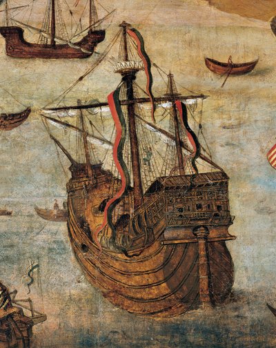 Caravela Espanhola (detalhe da Virgin of the Navigators) de Alejo Fernandez