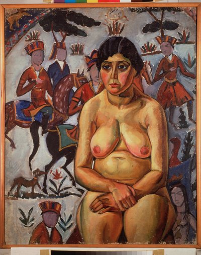 Mulher nua em frente a um tapete persa de Aleksandr Aleksandrovich Osmerkin