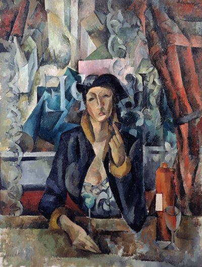 Retrato da mulher do artista num café de Aleksandr Aleksandrovich Osmerkin