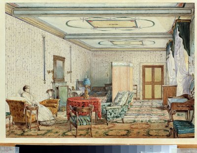Interior (interior). Obra de Alexander Andreyevich Ivanov (1806-1858), aquarela e branco sobre papel, arte russa do século XIX. Museu de Arte do Estado, Nizhny Novgorod (Rússia) de Aleksandr Andreevich Ivanov