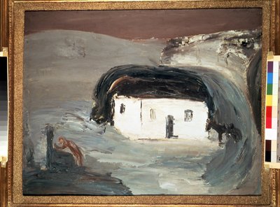 Paisagem com uma casa branca. Pintura de Alexander Davidovich Drevin (1889-1938). Óleo sobre tela, 74 x 92 cm de Aleksandr Davidovic Drevin