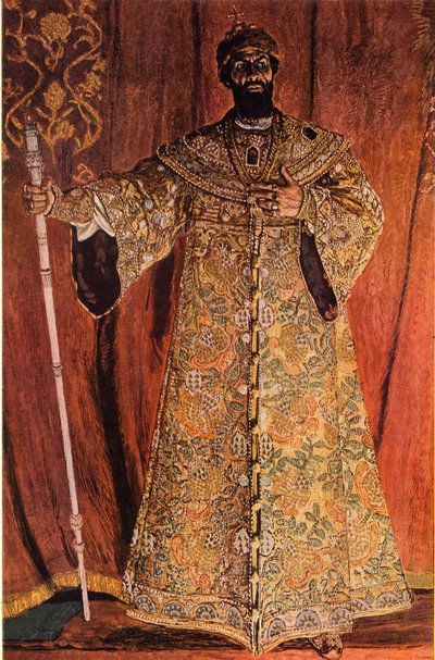 Retrato de Fyodor Ivanov Shaliapin 1873-1939 no papel de Boris Godunov, 1912, 1965. de Aleksandr Jakovlevic Golovin