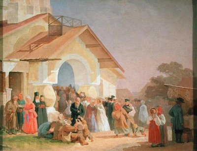 Saindo de uma igreja em Pskov, 1863-64 de Aleksandr Ivanovich Morozov