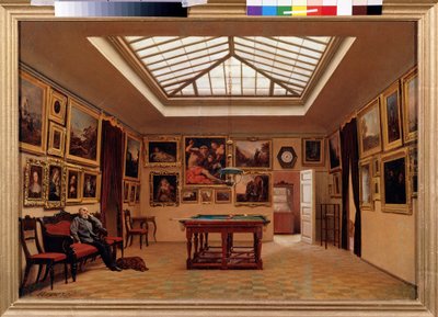 Em um salão de bilhar. Pintura de Alexander Ivanovich Morozov (1835-1904), óleo sobre tela de Aleksandr Ivanovich Morozov