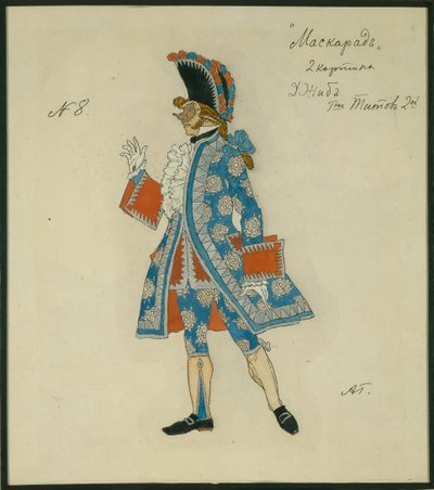 Figurino para a peça The Masquerade de M. Lermontov, 1917 de Aleksandr Jakovlevic Golovin