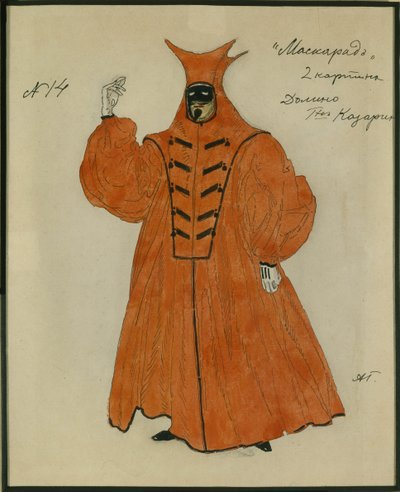Figurino para a peça The Masquerade de M. Lermontov, 1917 de Aleksandr Jakovlevic Golovin