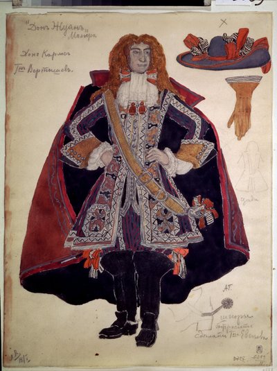 Desenho de figurino para a peça Dom Juan de Moliere (Jean Baptiste Poquelin de Aleksandr Jakovlevic Golovin