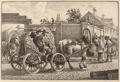 Porteiro russo carregando madeira em um carrinho de Aleksandr Osipovich Orlovskii