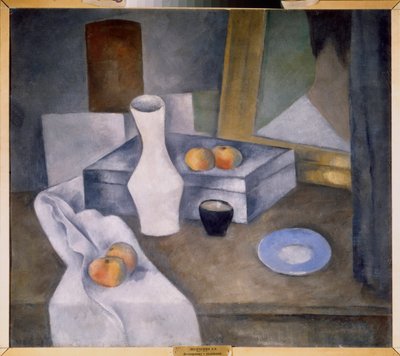 Natureza morta com maçãs e pires azuis - obra de Alexander Vasilyevich Shevchenko (1883-1948), óleo sobre cartão, cerca de 1910 - arte russa, século XX, avant garde - Museu Estatal Russo, S de Aleksandr Vasilievich Shevchenko