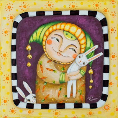 Personagem sorridente e coelhinhos de Aleksandra Paranchenko