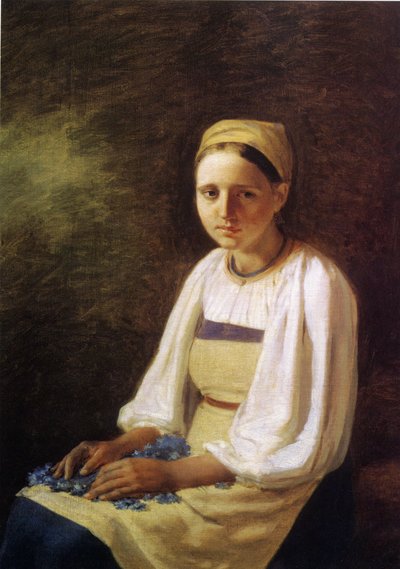 Uma camponesa com flores, década de 1820 de Aleksei Gavrilovich Venetsianov