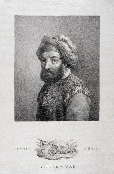 Retrato do líder cossaco, conquistador da Sibéria Yermak Timopheyevich -1585, 1818 de Aleksei Gavrilovich Venetsianov