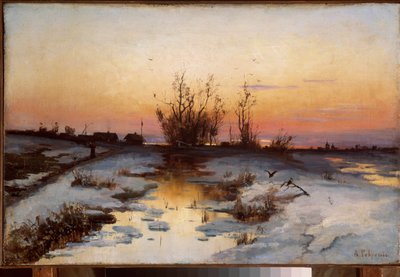 Noite, Amieiro florescendo - Pintura de Alexei Kondratyevich Savrasov (1830-1897), óleo sobre tela, por volta de 1870 - arte russa de Alexei Kondratjewitsch Sawrassow