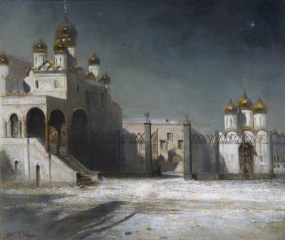 Praça da catedral no Kremlin de Moscou à noite, 1878 de Alexei Kondratjewitsch Sawrassow