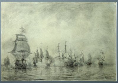 Primeira batalha naval. Naum Senyavin, 1865-1866 de Aleksei Petrovich Bogolyubov