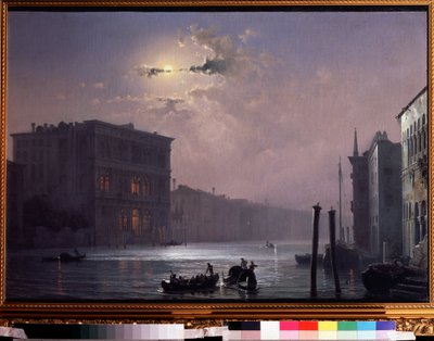 O Grande Canal em Veneza (Itália). Pintura de Alexei Petrovich Bogolyubov (Bogoliubov ou Bogolioubov) (1824-1896). Óleo sobre tela, depois de 1854, 63,8 x 90,5 cm, arte russa. Museu estatal V.Tropinin, Moscovo. de Aleksei Petrovich Bogolyubov