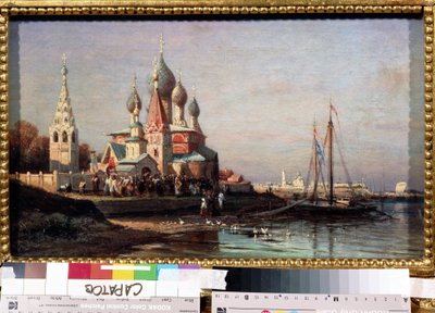 Procissão da Páscoa em Yaroslavi (Rússia). Pintura de Alexei Petrovich Bogolyubov (Bogoliubov ou Bogolioubov) (1824-1896). Óleo sobre tela, 34,5 x 25,6 cm de Aleksei Petrovich Bogolyubov