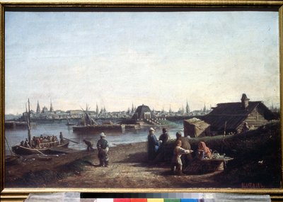 ""Vista da cidade de Kazan no Volga na Rússia"" Pintura de Alexei Petrovich Bogolyubov (Bogoliubov ou Bogoliubov) (1824-1896) 1861 Museu Estatal Russo, São Petersburgo de Aleksei Petrovich Bogolyubov