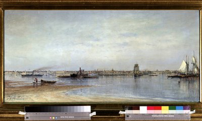 Vista das margens do Rio Neva em São Petersburgo (São Petersburgo) na Rússia. Pintura de Alexei Petrovich Bogolyubov (Bogoliubov ou Bogolioubov) (1824-1896) de Aleksei Petrovich Bogolyubov