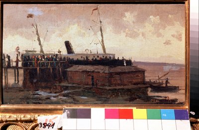 "Vista de um transatlântico atracado num porto" Pintura de Alexei Petrovich Bogolyubov (Bogoliubov ou Bogolioubov) (1824-1896) 1874 State United Art Museum, Kostroma, Rússia de Aleksei Petrovich Bogolyubov
