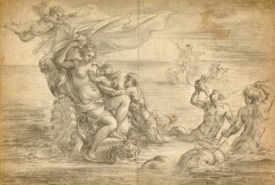 Vénus sentada na sua carruagem marítima a sugar o Cupido de Alessandro Algardi