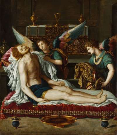 Le Corps du Christ oint par deux anges - O Corpo de Cristo Ungido por Dois Anjos - Allori, Alessandro (1535-1607) - ca 1593 - Óleo sobre cobre - 45x39 - Szepmuveszeti Muzeum, Budapeste de Alessandro Allori