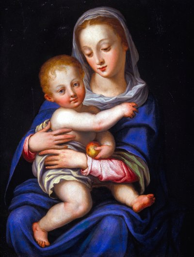 Madona e Menino (óleo sobre cobre prateado) de Alessandro Allori