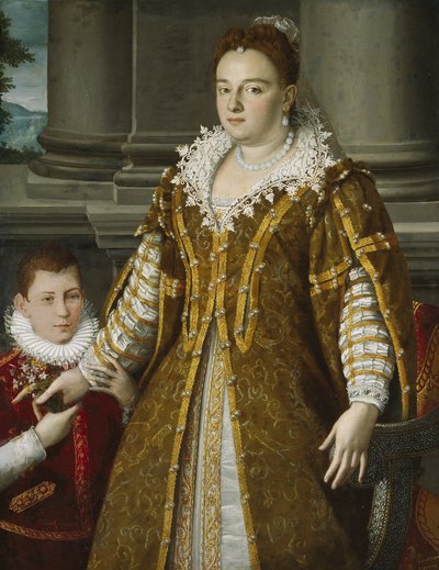Retrato da grã-duquesa Bianca Capello de Medici com seu filho, c.1580-1614 de Alessandro Allori