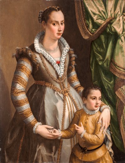 Retrato de uma mulher nobre com o seu filho de Alessandro Allori