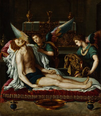 O Corpo de Cristo ungido por dois anjos de Alessandro Allori