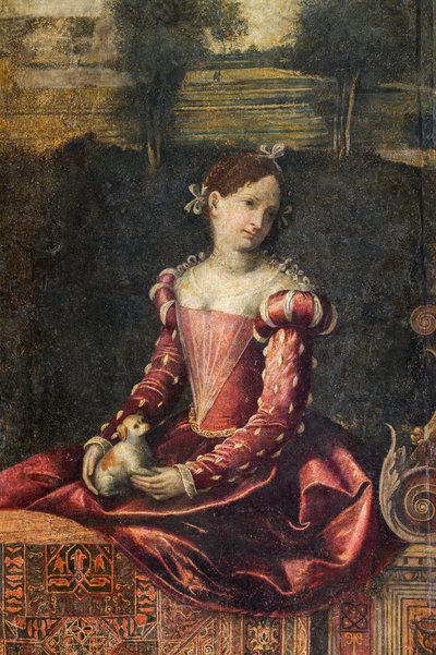 Retrato de uma nobre mulher, detalhe da Pequena Sala das Nobres Senhoras (óleo sobre tela colado nas paredes) de Alessandro Bonvicino Moretto