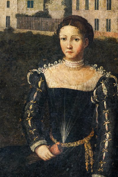 Retrato de uma nobre, detalhe da Pequena Sala das Damas Nobres (óleo sobre tela colado nas paredes) de Alessandro Bonvicino Moretto