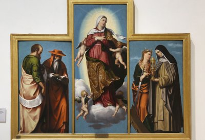 A Assunção da Virgem com São Marcos e São Jerônimo, Santa Catarina de Alexandria e Santa Clara, c.1529 (óleo sobre tela) de Alessandro Bonvicino Moretto