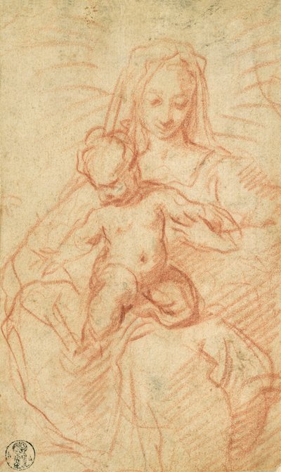 Madonna e criança (giz vermelho sobre papel) de Alessandro Casolani