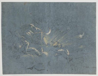 Selene e Endymion, projeto para pintura de teto de Alessandro Gherardini