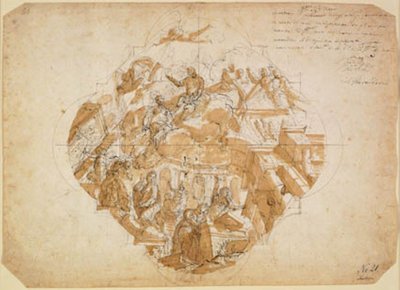 As artes lamentando a destruição de suas obras, projeto para pintura de teto de Alessandro Gherardini